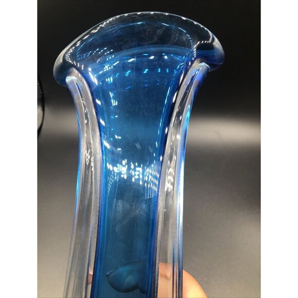 Matthew Buechner Art Glass Vase Thames St Hand Blown Tall Tulip Fan Signed 13" - Picture 5 of 11